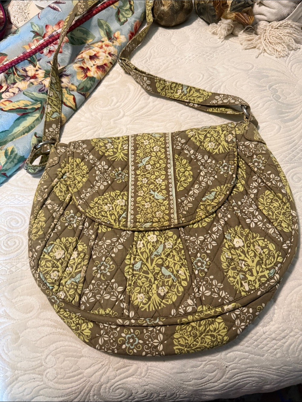 Vera Bradley Olive and Yellow Quilted Crossbody Bag